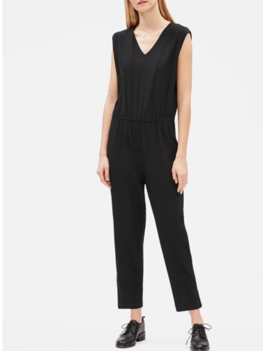 Eileen Fisher Black V Neck Wide Leg Knit Jumpsuit Size 1X